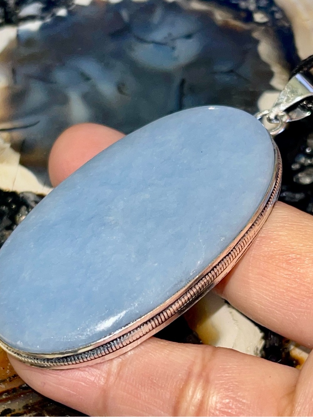 Blue Anhydrite Angelite Crystal Pendant 2 7/8”